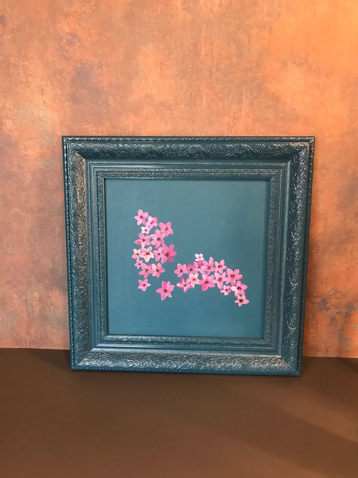 Blossoms on deep teal (Floral Series)- Picturesque by Rabia Nasir