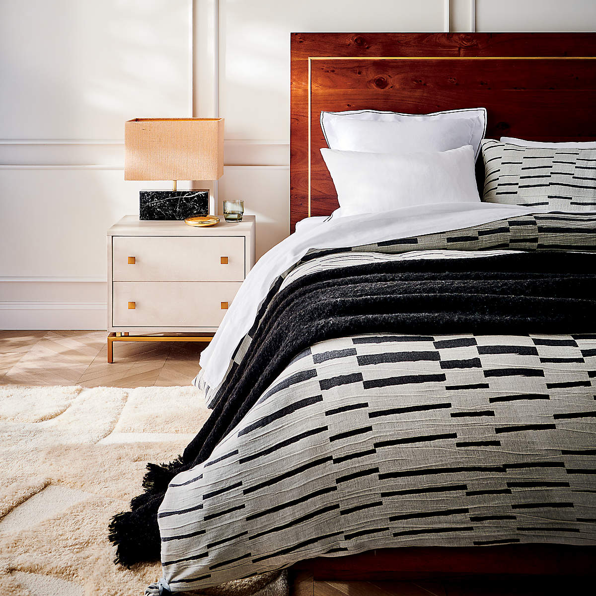 Ivory Shagreen Embossed Nightstands