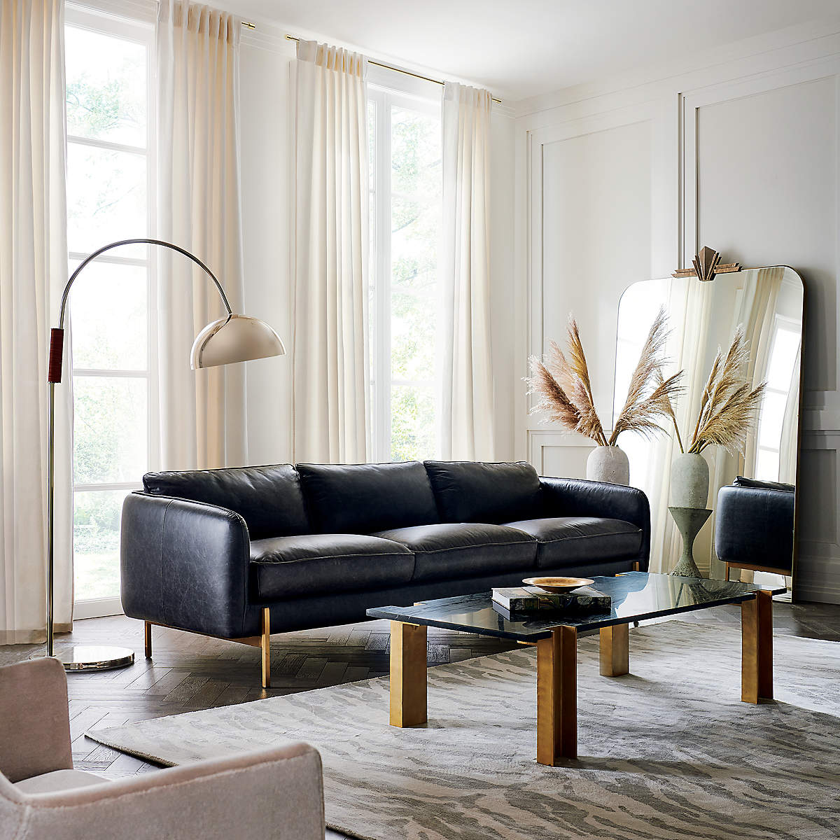 Hoxton Black Leather Sofa