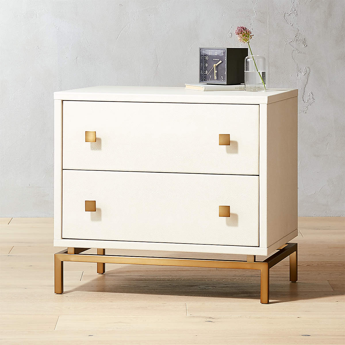 Ivory Shagreen Embossed Nightstands